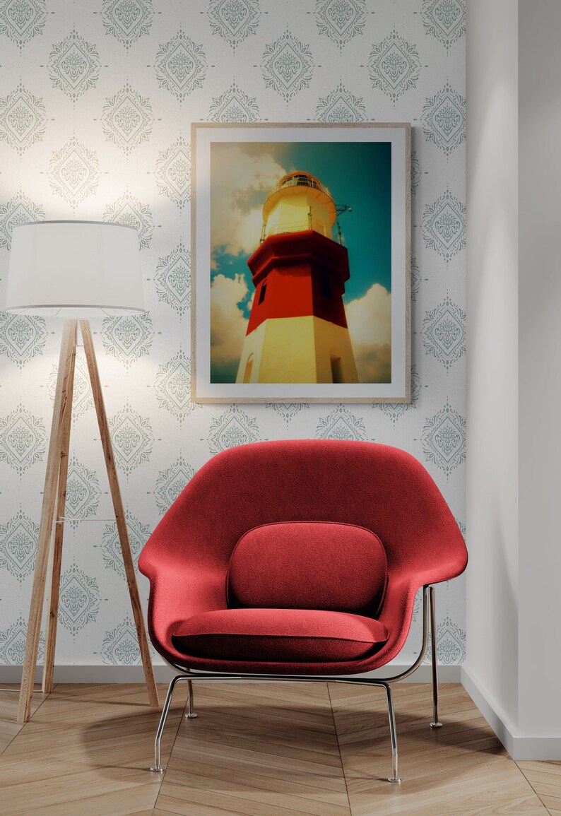 Bermuda Lighthouse Photo: St. David's, Red White Aqua Nautical Wall Art image 3
