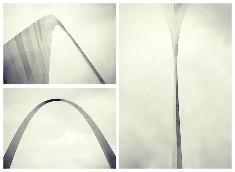St. Louis Gateway Arch Photo Set, Silver Wall Art, Gray Home Decor, St