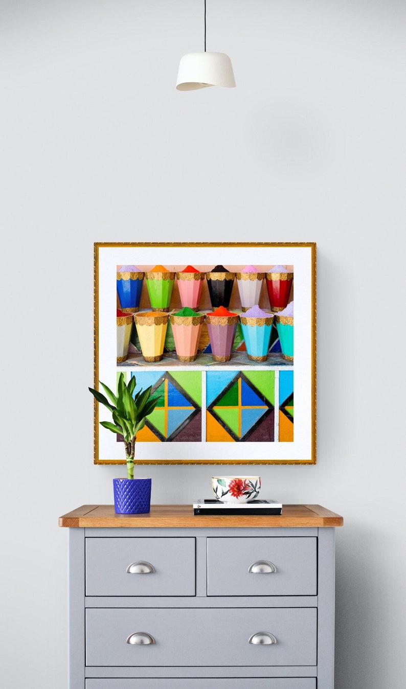 Colorful Morocco Art, Rainbow Colors Art, Moroccan Spices, Morocco Photo, Square Morocco Print, Marrakech Photograph, Bold Colors Art image 1