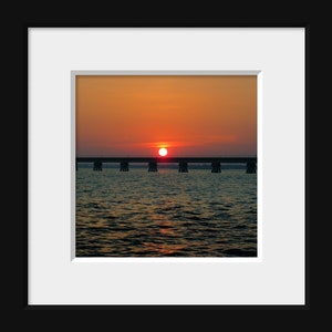 Sunset Photograph, Gulf of Mexico Print, Gulf Coast Wall Art, Sun Photograph, Railroad Bridge Art, Ocean Springs Photo, Orange Blue Photo image 6