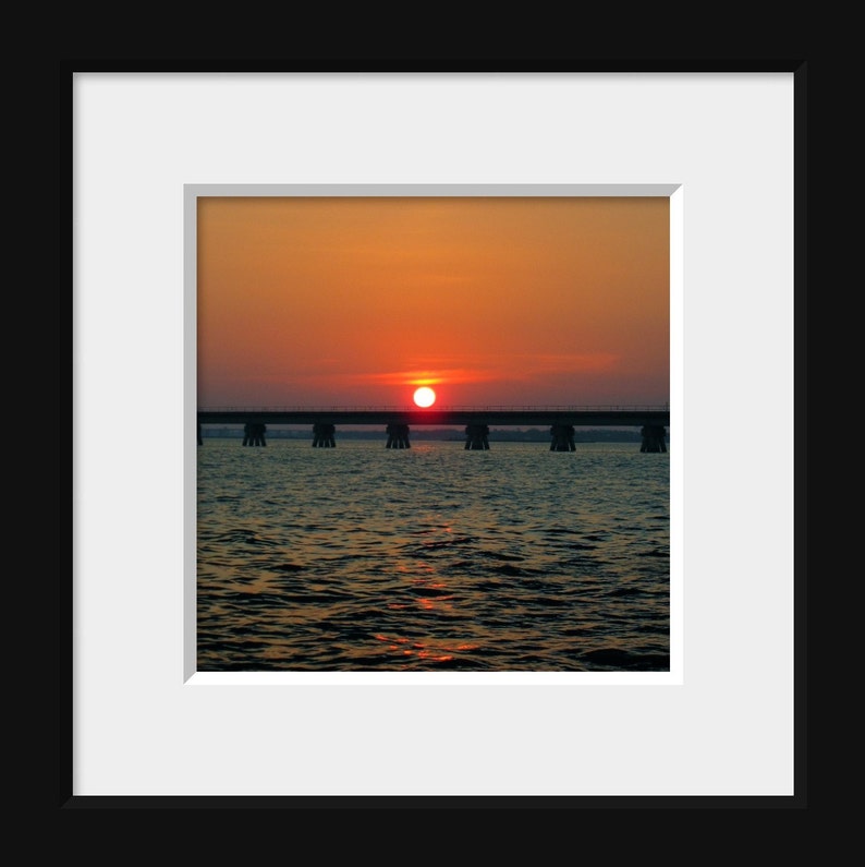 Sunset Photograph, Gulf of Mexico Print, Gulf Coast Wall Art, Sun Photograph, Railroad Bridge Art, Ocean Springs Photo, Orange Blue Photo image 6