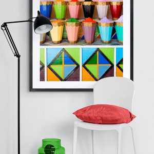 Colorful Morocco Art, Rainbow Colors Art, Moroccan Spices, Morocco Photo, Square Morocco Print, Marrakech Photograph, Bold Colors Art image 3