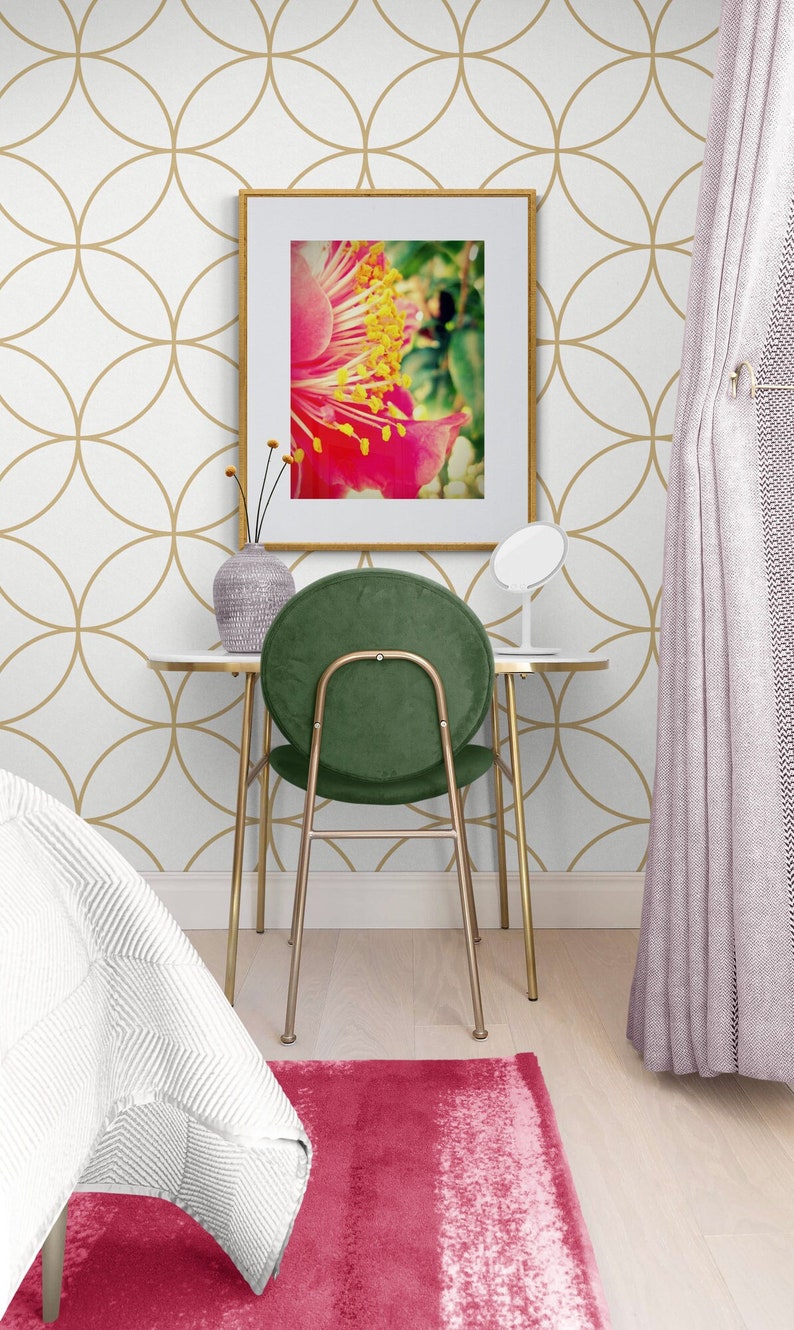 Camellia Wall Art, Pink Green Yellow, Macro Flower Photo, Camellia Photo, Magenta Gold Art, Hot Pink Flower Art, Flora Photograph, Pink Art image 1