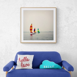 Hobie Cat Sailing Photo, Ocean Springs Sailing Photo, Catamaran Wall Art, Nautical Photo, Regatta Photo, Biloxi Bay Wall Art, Colorful Sails image 3