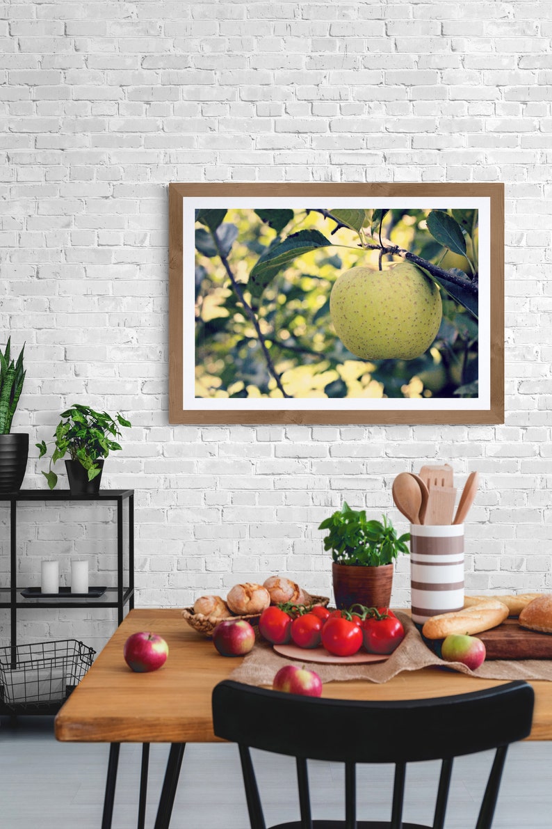 Green Apple Photo, Apple Tree Photo, Kitchen Wall Decor, Green Leaves Art, Green Apple Art, Green Yellow Art, Fruit Photo, Nature Photo image 5