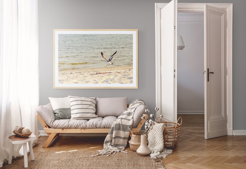 Seagull Photograph Neutral Beach House Decor Gray Beige Art Etsy