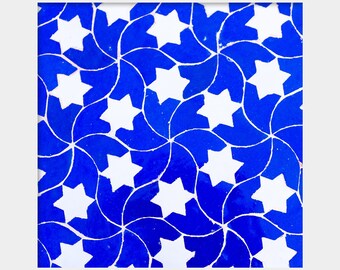 Cobalt Blue Art, Bold Blue Art, Blue Square Print, Blue Stars Art, Moroccan Tile Print, Geometric Print, Cobalt Wall Art, Bold Blue Decor