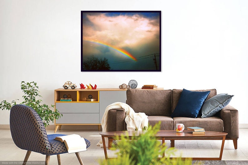 Dark Rainbow Photo, Stormy Sky Art, Rainbow Wall Art, Colorful Sky Photo, Moody Sky Wall Art, Dramatic Wall Art, Dark Blue Sky Art image 3