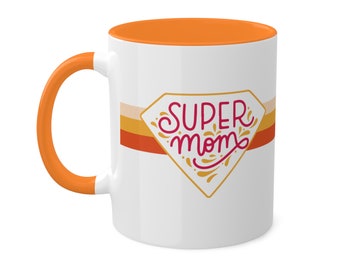 Golden yellow mug, 11oz, Accent Coffee Mug, two-tune coffe mug, mom coffee mug, 70s style, supermom, mama gift, wraparound design