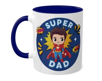 Colorful Mug, 11oz, dad mug, blue mug, super dad, super hero, gift dad, lefthanded mug, righthanded mug