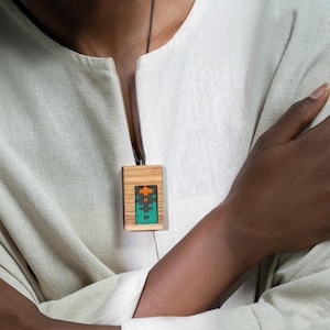 Wooden Pendant, Handmade Wooden Necklace, Artisan Statement Pendant, Unique Accessories, Kilim Necklace, Art Jewellery