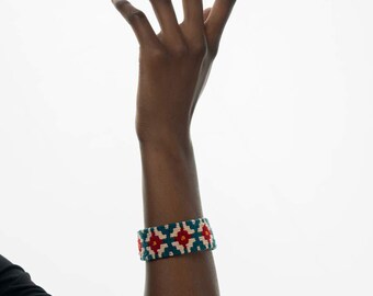Handmade Kilim Friendship Bracelet: Turquoise Boho Woven Jewelry