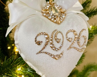 Handmade Crystal Heart Christmas Ornament: 2026 Horse Year Bauble