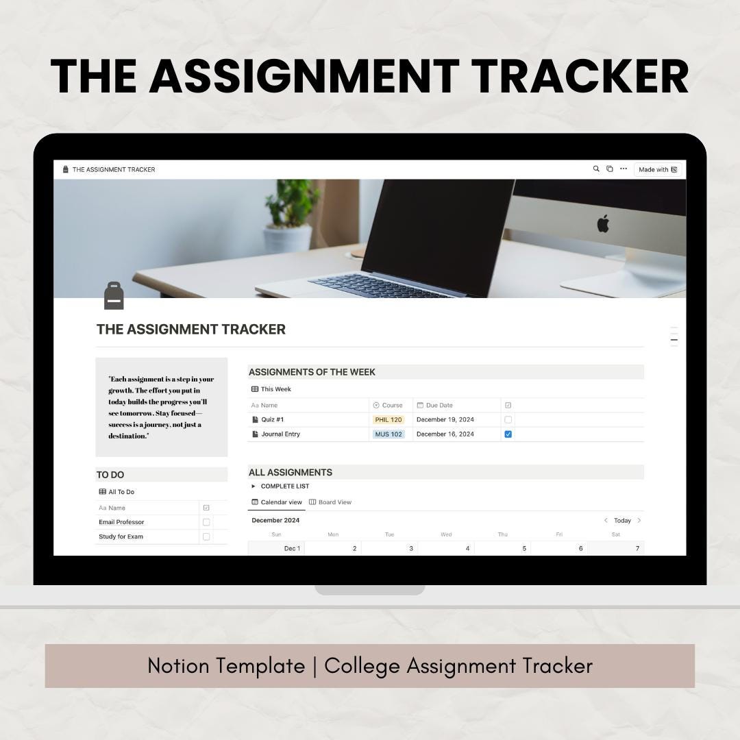 Notion Assignment Tracker | College Assignments | Student Planner ...