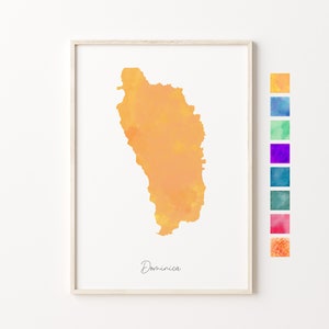 Dominica Aquarell Karte, Dominica Pastelldruck, Dominica Minimal Art, Dominica Wandkunst, Dominica Karte Druck, Housewarming Geschenk Dominica
