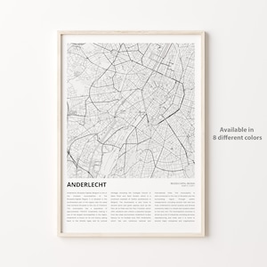 Impression de carte d'Anderlecht, carte de voyage d'Anderlecht, art déco murale Anderlecht, Anderlecht Bruxelles-Capitale, carte personnalisée cadeau de pendaison de crémaillère