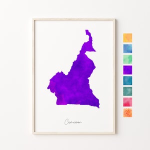 Carte aquarelle du Cameroun, impression pastel du Cameroun, art minimal du Cameroun, art mural Cameroun, impression carte du Cameroun, cadeau de pendaison de crémaillère, carte du pays