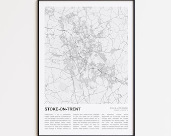 Stoke-on-Trent Map Print, Stoke-on-Trent Travel Map, Stoke-on-Trent Wall Decor Art, Stoke-on-Trent England, Housewarming Gift