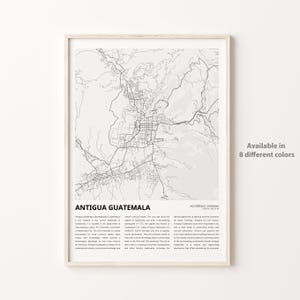 Impresión de mapa de Antigua Guatemala, mapa de viaje de Antigua Guatemala, arte de decoración de pared de Antigua Guatemala, Antigua Sacatepéquez, regalo de inauguración de la casa