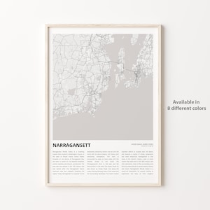 Impression de carte Narragansett, carte de voyage Narragansett, art déco murale Narragansett, Rhode Island Narragansett, cadeau de pendaison de crémaillère