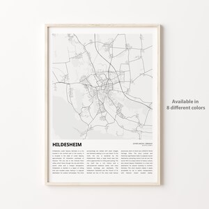 Impresión de mapa de Hildesheim, mapa de viaje de Hildesheim, arte de decoración de pared de Hildesheim, Hildesheim Baja Sajonia, regalo de inauguración de la casa