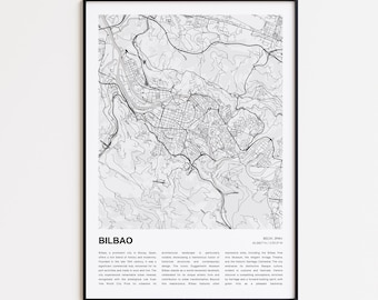 Bilbao Map Print, Bilbao Travel Map, Bilbao Wall Decor Art, Bilbao Biscay, Housewarming Gift