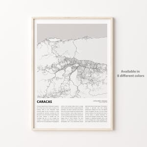 Impresión de mapa de Caracas, mapa de viaje de Caracas, arte de decoración de pared de Caracas, distrito capital de Caracas, regalo de inauguración de la casa