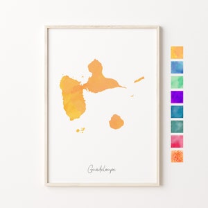 Guadeloupe Aquarell Karte, Guadeloupe Pastell Druck, Guadeloupe Minimale Wandkunst, Guadeloupe Land Bunte Karte Druck Housewarming Geschenk