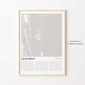 Impresión de mapa de Cocoa Beach, mapa de viaje de Cocoa Beach, arte de decoración de pared de Cocoa Beach, Cocoa Beach Florida, regalo de inauguración de la casa