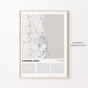Impresión de mapa de Sunshine Coast, mapa de viaje de Sunshine Coast, arte de decoración de pared de Sunshine Coast, Sunshine Coast Queensland, regalo de inauguración de la casa
