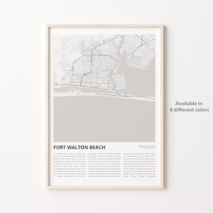 Fort Walton Beach-kaartafdruk, Fort Walton Beach-reiskaart, Fort Walton Beach-muurdecoratiekunst, Fort Walton Beach, Florida, housewarmingcadeau