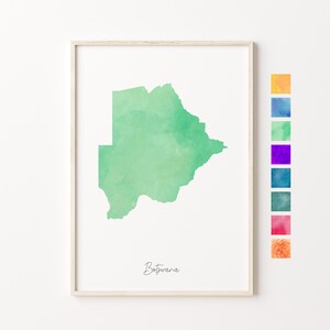 Carte aquarelle du Botswana, impression pastel du Botswana, art minimal du Botswana, art mural du Botswana, impression de carte du Botswana, cadeau de pendaison de crémaillère, art du Botswana