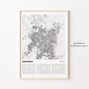 Santiago Karte Drucken, Santiago Reisekarte, Santiago Wanddekor Kunst, Santiago Santiago, Housewarming Geschenk