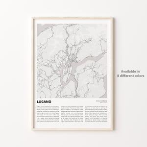 Impresión de mapa de Lugano, mapa de viaje de Lugano, arte de decoración de pared de Lugano, Lugano Ticino, regalo de inauguración de la casa