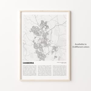 Canberra Map Print, Canberra Travel Map, Canberra Wall Decor Art, Canberra Australian Capital Territory, Housewarming Gift