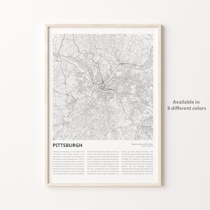 Impression de carte de Pittsburgh, carte de voyage de Pittsburgh, art déco murale Pittsburgh, Pittsburgh, Pennsylvanie, cadeau de pendaison de crémaillère