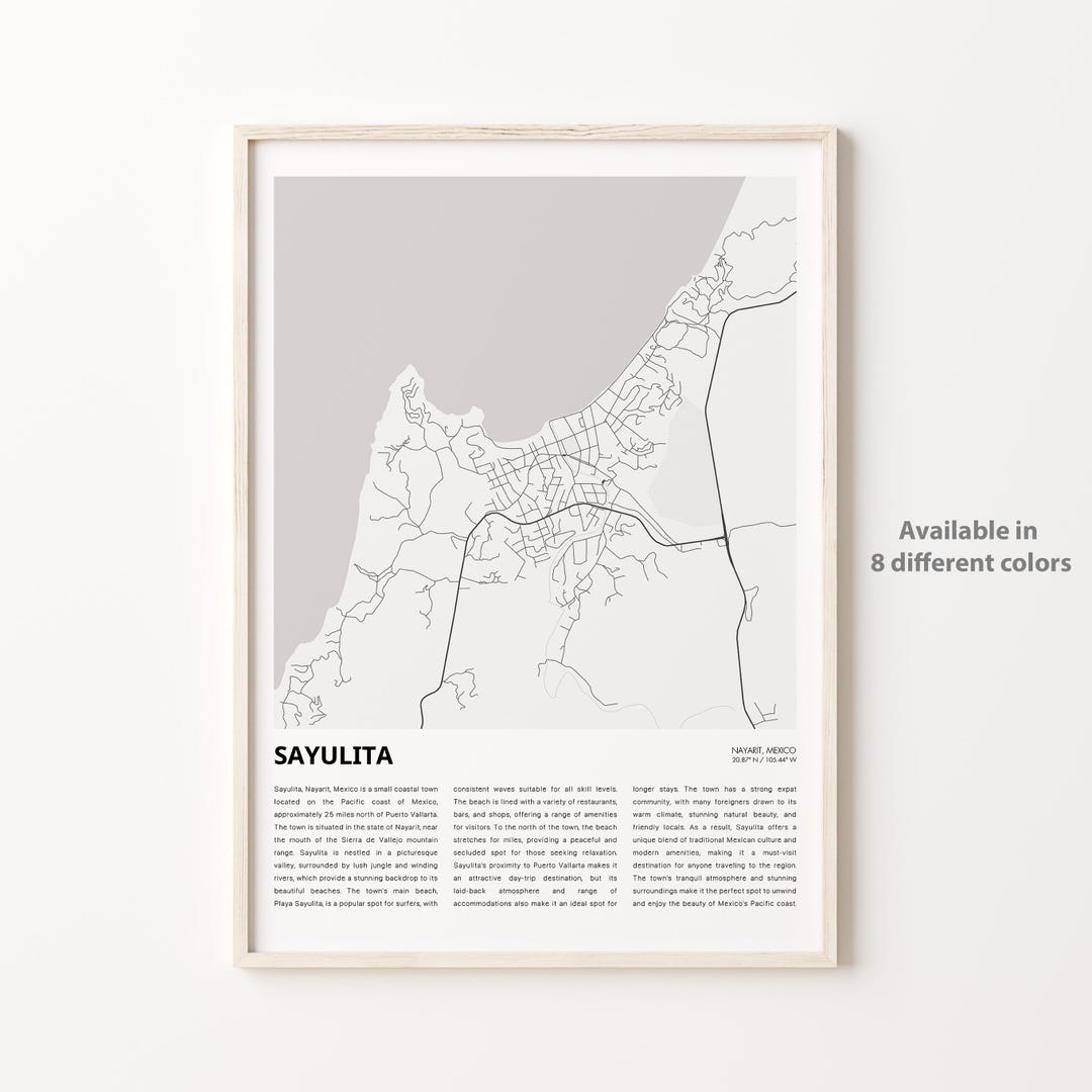 Sayulita Map Print, Sayulita Travel Map, Sayulita Wall Decor Art, Sayulita Nayarit, Housewarming ...
