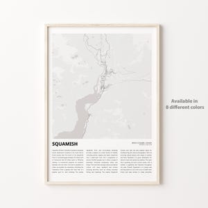 Impresión de mapa de Squamish, mapa de viaje de Squamish, arte de decoración de pared de Squamish, Squamish Columbia Británica, regalo de inauguración de la casa