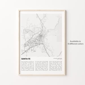 Santa Fe Map Print, Santa Fe Travel Map, Santa Fe Wall Decor Art, Santa Fe New Mexico, Housewarming Gift