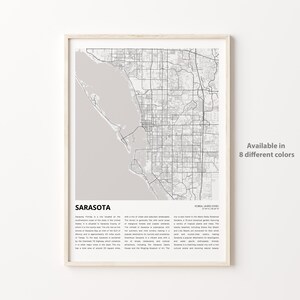 Sarasota-kaartafdruk, Sarasota-reiskaart, Sarasota-muurdecoratiekunst, Sarasota, Florida, housewarmingcadeau