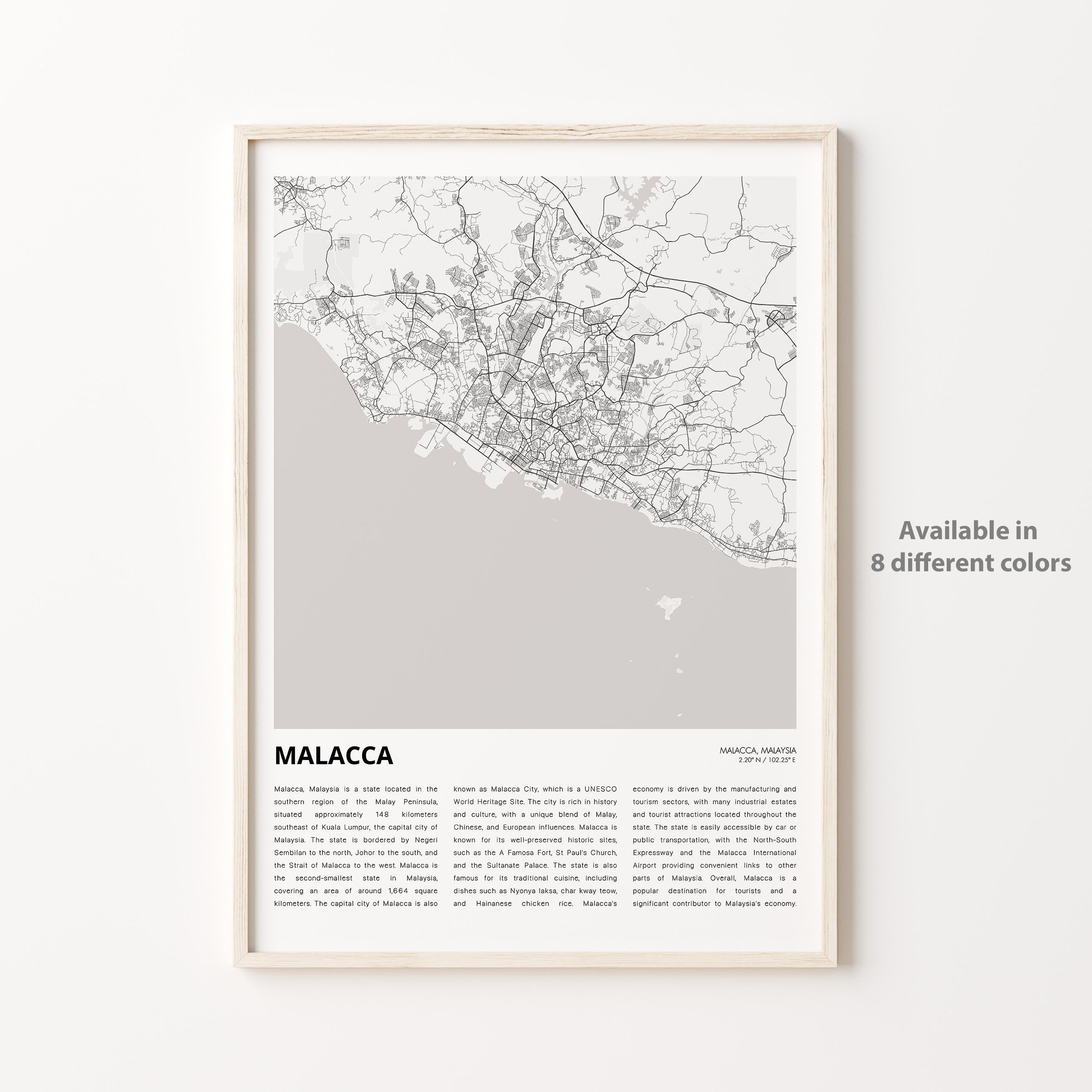Impression de carte de Malacca, carte de voyage de Malacca, art déco murale Malacca, Malacca Malacca, cadeau de pendaison de crémaillère