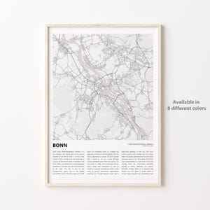 Bonn Map Print, Bonn Travel Map, Bonn Wall Decor Art, Bonn North Rhine-Westphalia, Housewarming Gift