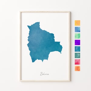Bolivien Aquarell Karte, Bolivien Pastell Druck, Bolivien Minimal Art, Bolivien Wandkunst, Bolivien Karte Druck, Einweihungsparty Geschenk, Bolivien Country a