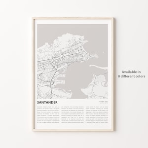 Impresión de mapa de Santander, mapa de viaje de Santander, decoración de pared de Santander, Santander Cantabria, regalo de inauguración de la casa