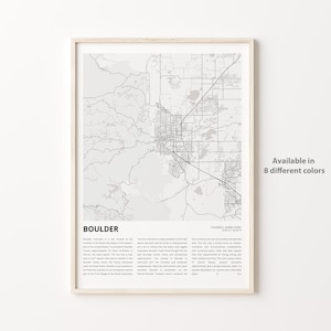 Impression de carte Boulder, carte de voyage Boulder, art mural Boulder, Boulder Colorado, cadeau de pendaison de crémaillère