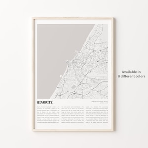 Impresión de mapas de Biarritz, Mapa de viajes de Biarritz, Arte de decoración de la pared de Biarritz, Biarritz Pirineos Atlánticos, Regalo de bienvenida