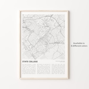 Impression de carte du State College, carte de voyage du State College, art déco murale State College, State College de Pennsylvanie, cadeau de pendaison de crémaillère