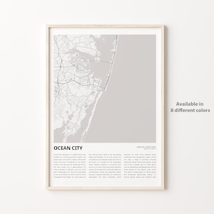 Impresión de mapa de Ocean City, mapa de viaje de Ocean City, arte de decoración de pared de Ocean City, Ocean City Maryland, regalo de inauguración de la casa