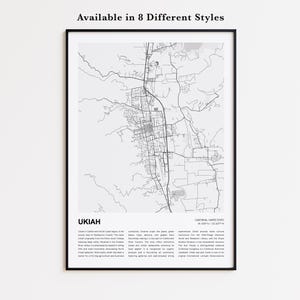 Ukiah Map Print, Ukiah Travel Map, Ukiah Wall Decor Art, Ukiah California, Housewarming Gift