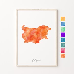Carte aquarelle de Bulgarie, impression pastel de Bulgarie, art minimal de Bulgarie, art mural de Bulgarie, impression de carte de Bulgarie, cadeau de pendaison de crémaillère, carte murale